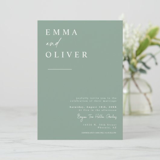 Invitation Sage Green Boho Minimal Mariage Photo QR Code RSVP (Debout devant)