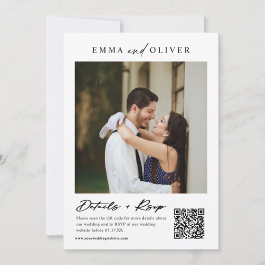 Invitation Sage Green Boho Minimal Mariage Photo QR Code RSVP (Dos)