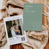 Invitation Sage Green Boho Minimal Mariage Photo QR Code RSVP
