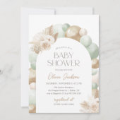 Invitation Sage Green Boho Pampas Grass Arche Baby shower (Devant)