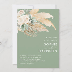 Invitation Sage Green Boho Pampas Grass Mariage