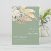 Invitation Sage Green Boho Pampas Grass Tout en un Mariage (Debout devant)