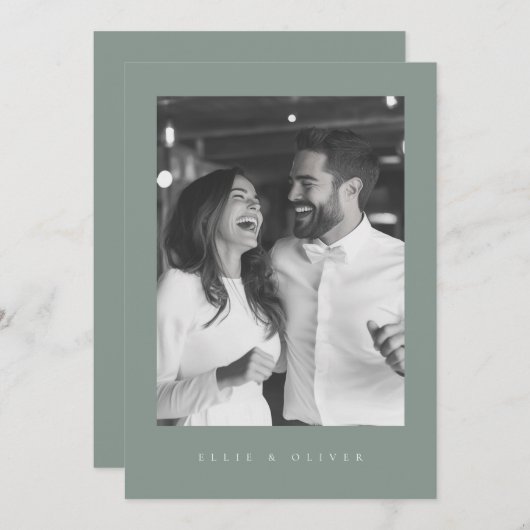 Invitation Sage Green Boho Photo 1 Mariage Moderne (Devant / Derrière)