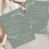 Invitation Sage Green Boho Simple Floral Botanal Code QR