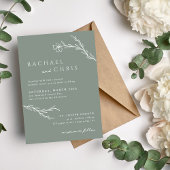 Invitation Sage Green Boho Simple Floral Botanal Code QR