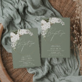 Invitation Sage Green Boho White Wreath Boy or Girl Baptism