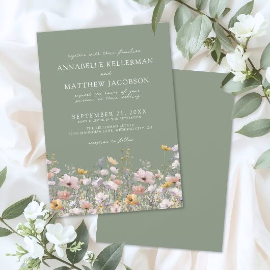 Invitation Sage Green Boho Wildflower Wedding