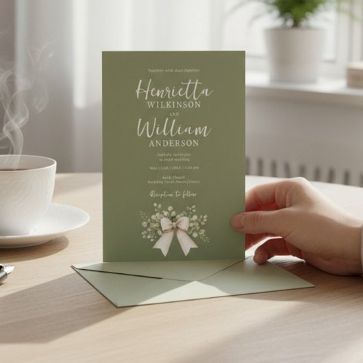 Invitation Sage Green Botanical Bow All-in-One Wedding Invita