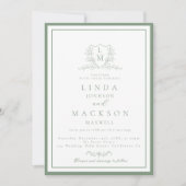 Invitation Sage Green botanical crest All in one wedding  (Devant)