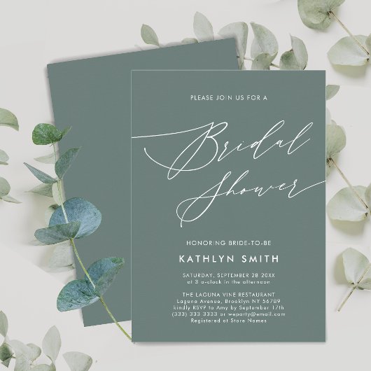 Invitation Sage Green Botanical Elegant Script Fête des marié