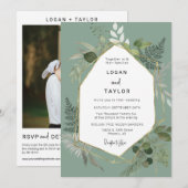 Invitation Sage Green Botanical Greenery Gold Frame QR Code (Devant / Derrière)