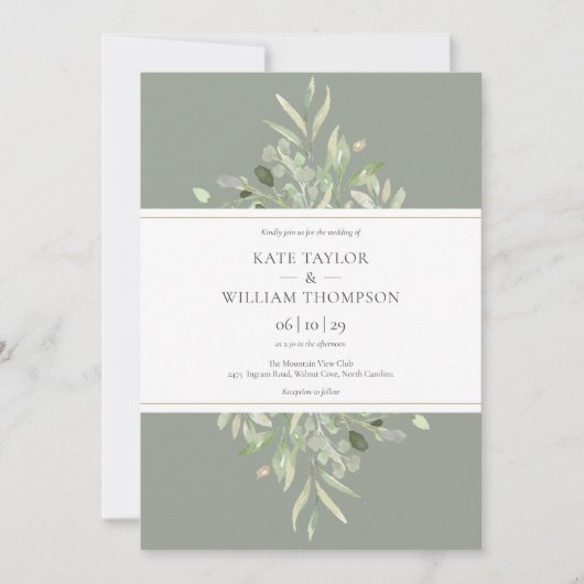 Invitation Sage Green Botanical Greenery Mariage (Devant)