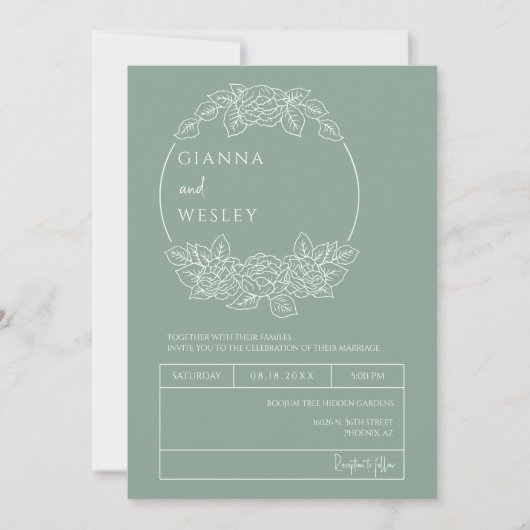Invitation Sage Green Botanical Line Art Boho QR Code Photo (Devant)