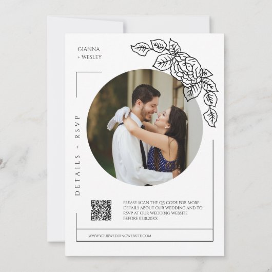 Invitation Sage Green Botanical Line Art Boho QR Code Photo (Dos)