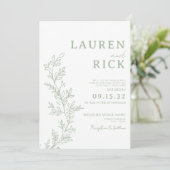 Invitation Sage Green Botanical Line Art Greenery Mariage (Debout devant)