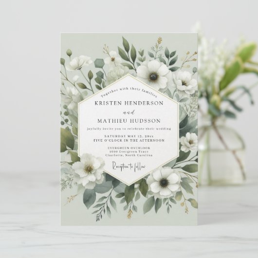 Invitation Sage Green Botanical Romance Wedding (Debout devant)