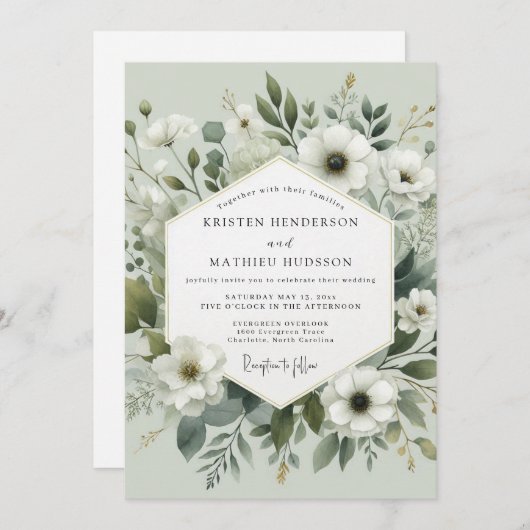 Invitation Sage Green Botanical Romance Wedding (Devant / Derrière)