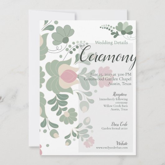 Invitation Sage Green Botanical Wedding Details Card (Devant)