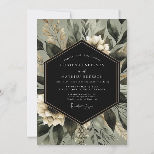 Invitation Sage Green Botanical Whimsy Wedding (Devant)