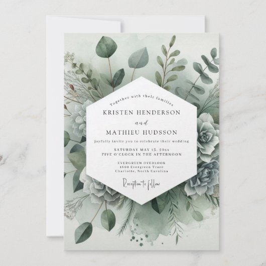 Invitation Sage Green Botanical Whimsy Wedding (Devant)