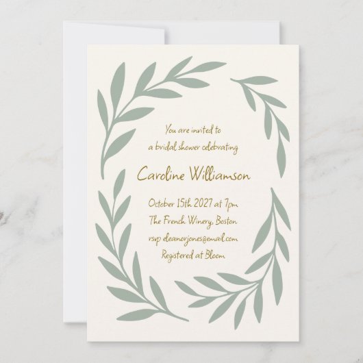 Invitation Sage Green Botanique Fête des mariées manuscrite (Devant)