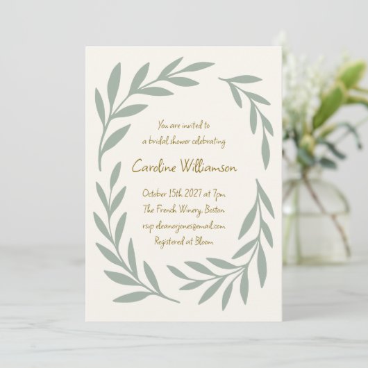 Invitation Sage Green Botanique Fête des mariées manuscrite (Debout devant)