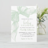 Invitation Sage Green Bow Baby Shower (Debout devant)