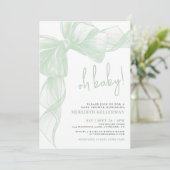Invitation Sage Green Bow Baby Shower (Debout devant)