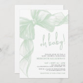 Invitation Sage Green Bow Baby Shower (Devant / Derrière)
