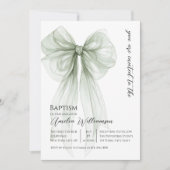 Invitation Sage Green Bow Baptême (Devant)