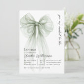 Invitation Sage Green Bow Baptême (Debout devant)