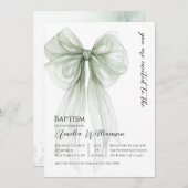 Invitation Sage Green Bow Baptême (Devant / Derrière)