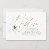 Invitation Sage Green Bow Elegant Minimalist Modern Baptism (Devant)