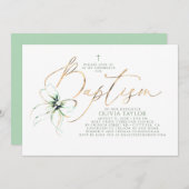 Invitation Sage Green Bow Elegant Minimalist Modern Baptism (Devant / Derrière)
