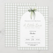Invitation Sage Green Bow Gingham Baby Shower (Devant / Derrière)