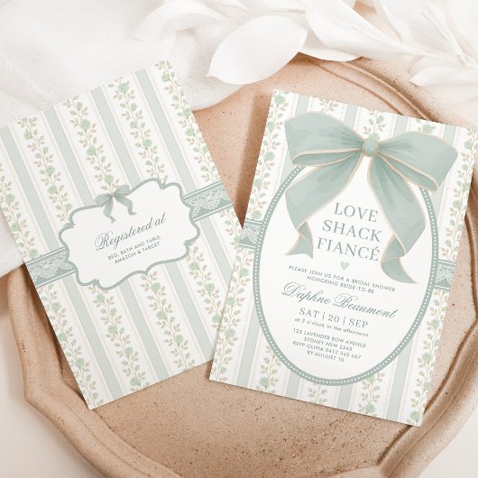 Invitation Sage Green Bow Love Shack Fiance Fête des mariées