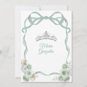 Invitation Sage Green Bow Princess Couronne argent Quinceañer (Dos)