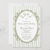 Invitation Sage Green Bow Ribbon Oval Frame Baptême Neutre (Devant)