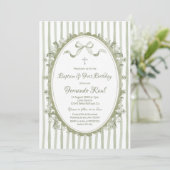 Invitation Sage Green Bow Ribbon Oval Frame Baptême Neutre (Debout devant)