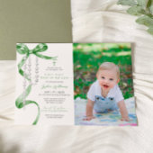 Invitation Sage Green Bow & Rosary Photo First Holy Communion