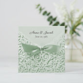 Invitation Sage Green Bow sur dentelle Mariage Vow renouveau (Debout devant)