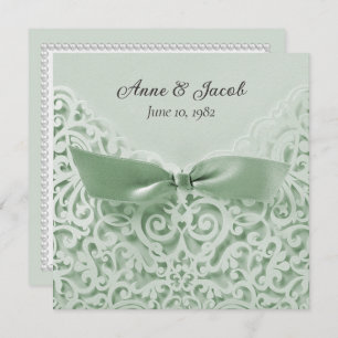 Invitation Sage Green Bow sur dentelle Mariage Vow renouveau