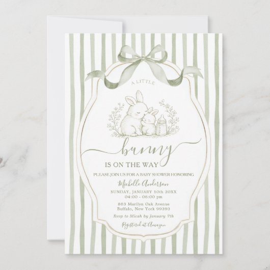 Invitation Sage Green Bunny Easter Spring Baby Shower (Devant)