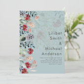 Invitation Sage Green Burgundy Blue Floral Mariage (Debout devant)