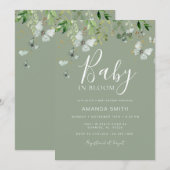 Invitation Sage Green Butterfly Baby in Bloom Baby shower (Devant / Derrière)