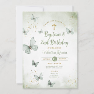 Invitation Sage Green Butterfly Girl 3ème anniversaire Baptêm