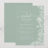 Invitation Sage Green Calligraphie Fête des mariées florale (Devant / Derrière)