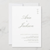 Invitation Sage Green Calligraphie moderne QR Code Mariage In (Devant)