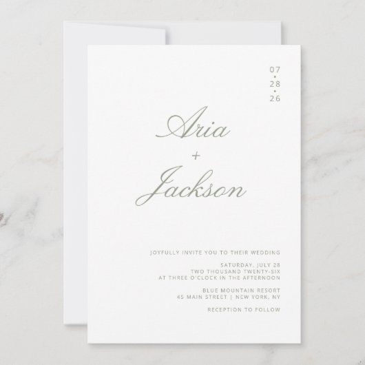 Invitation Sage Green Calligraphie moderne QR Code Mariage In (Devant)