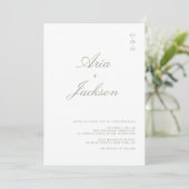 Invitation Sage Green Calligraphie moderne QR Code Mariage In (Debout devant)